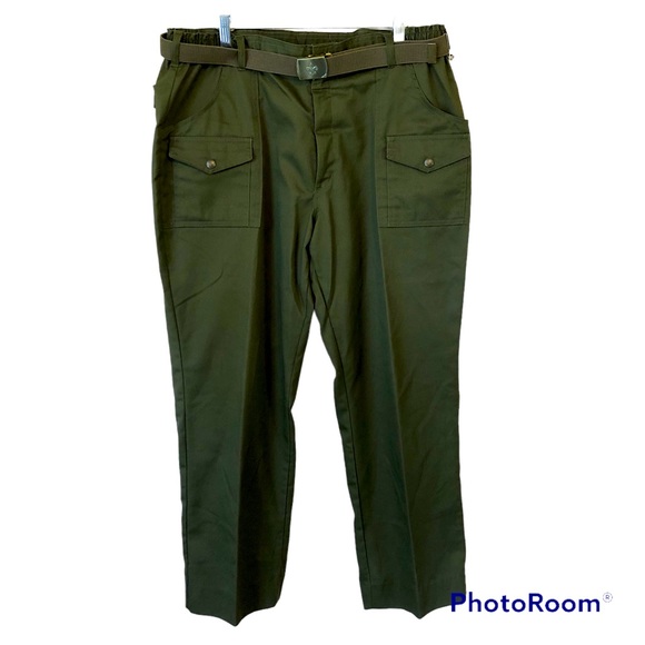 Boy Scouts Pants Vintage Belted Boy Scouts Cargo Pants Army Green